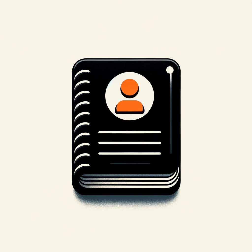 DALL·E 2023-12-15 06.16.04 - Create a minimalist and sleek illustration for a text about contact management. The image features a black address book with a stylized design. On top